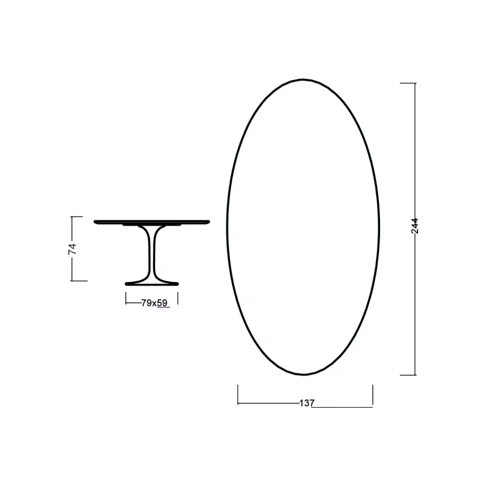 Table Tulipe Eero Saarinen H 73 Ovale en chêne teinté cerisier Made in Italy - Ecarlate Viadurini