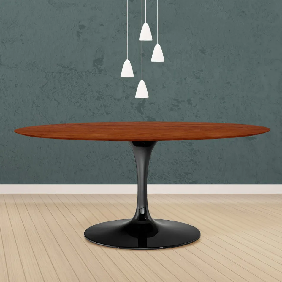 Table Tulipe Eero Saarinen H 73 Ovale en chêne teinté cerisier Made in Italy - Ecarlate Viadurini