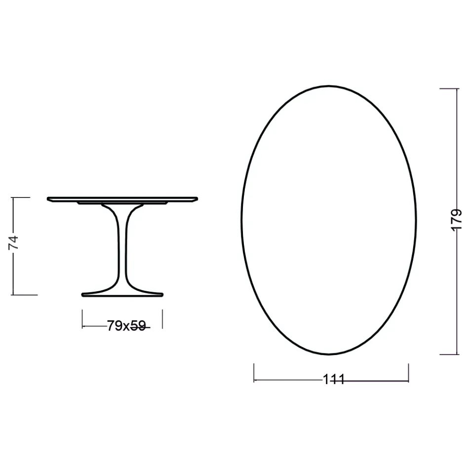 Table Tulipe Eero Saarinen H 73 Ovale en chêne teinté cerisier Made in Italy - Ecarlate Viadurini