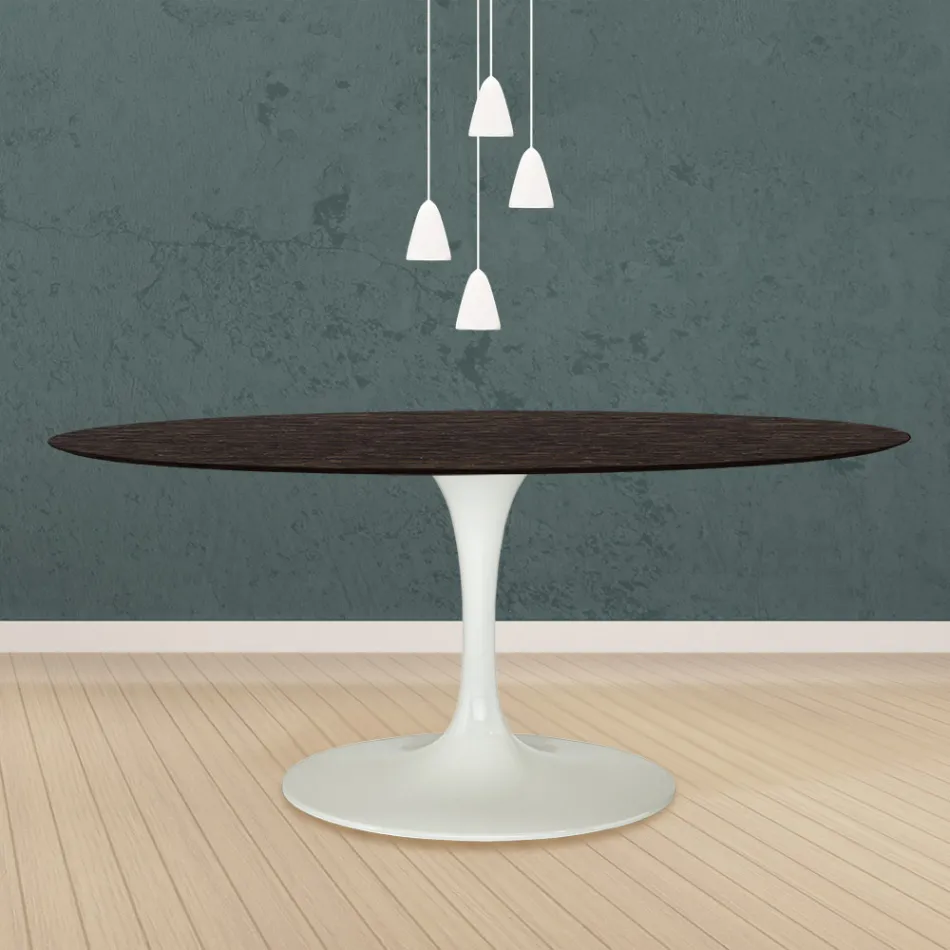 Table Tulipe Eero Saarinen H 73 Ovale en Chêne teinté Moka Made in Italy - Ecarlate Viadurini