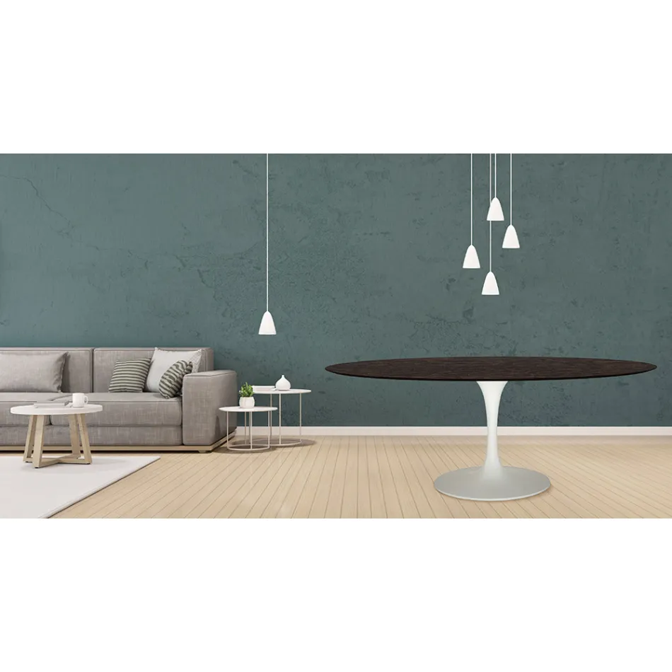 Table Tulipe Eero Saarinen H 73 Ovale en Chêne teinté Moka Made in Italy - Ecarlate Viadurini