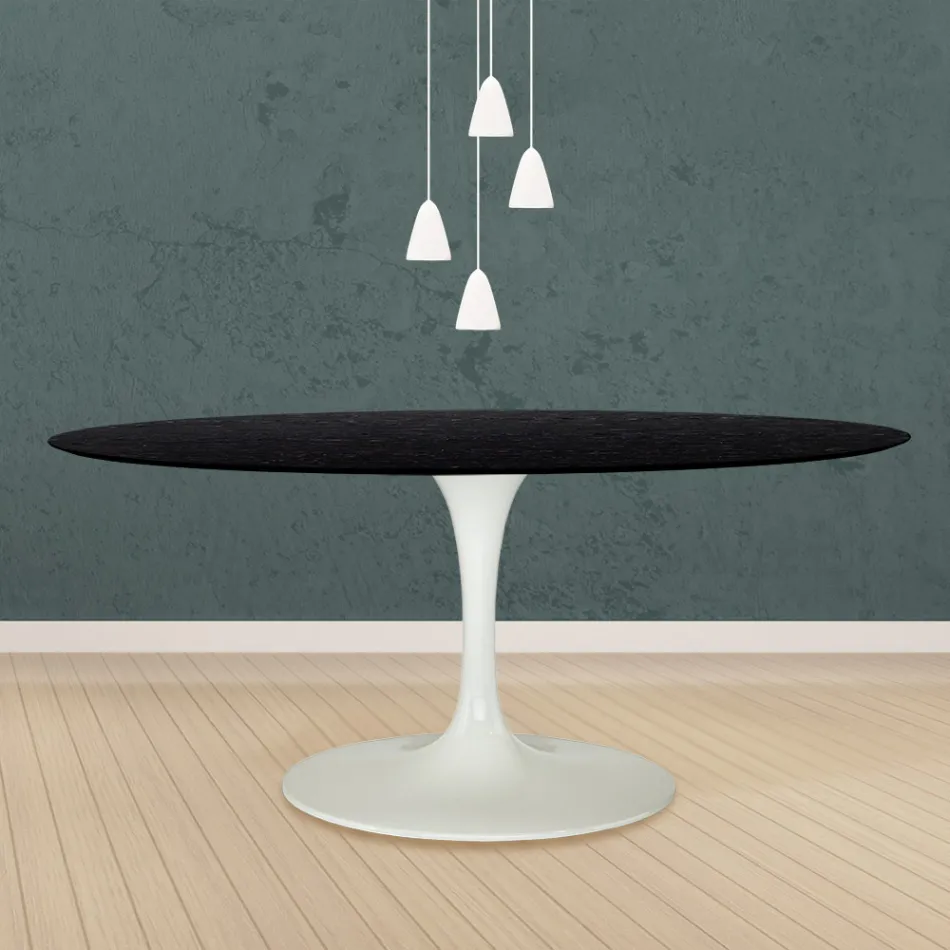 Table Tulipe Eero Saarinen H 73 Ovale en chêne teinté noir Made in Italy - Scarlet Viadurini