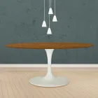 Table Tulipe Eero Saarinen H 73 Ovale en chêne teinté noyer clair Made in Italy - Ecarlate Viadurini