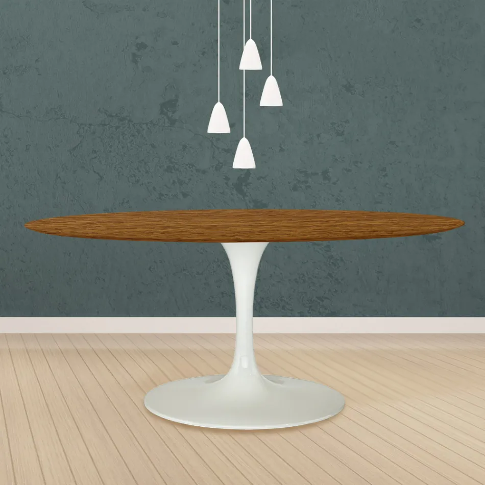 Table Tulipe Eero Saarinen H 73 Ovale en chêne teinté noyer clair Made in Italy - Ecarlate Viadurini