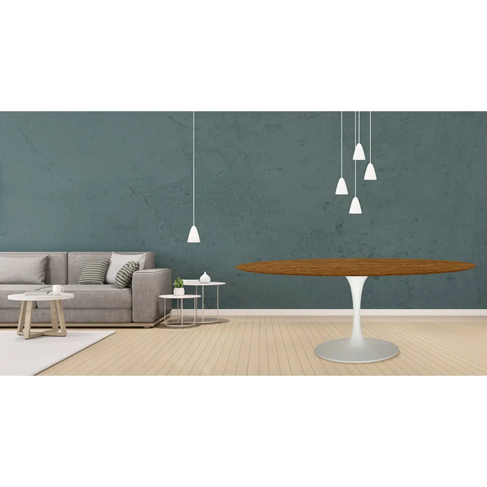 Table Tulipe Eero Saarinen H 73 Ovale en chêne teinté noyer clair Made in Italy - Ecarlate Viadurini