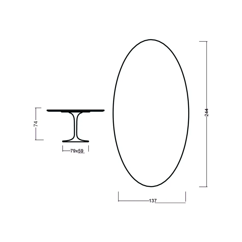 Table Tulipe Eero Saarinen H 73 Ovale en chêne teinté noyer clair Made in Italy - Ecarlate Viadurini