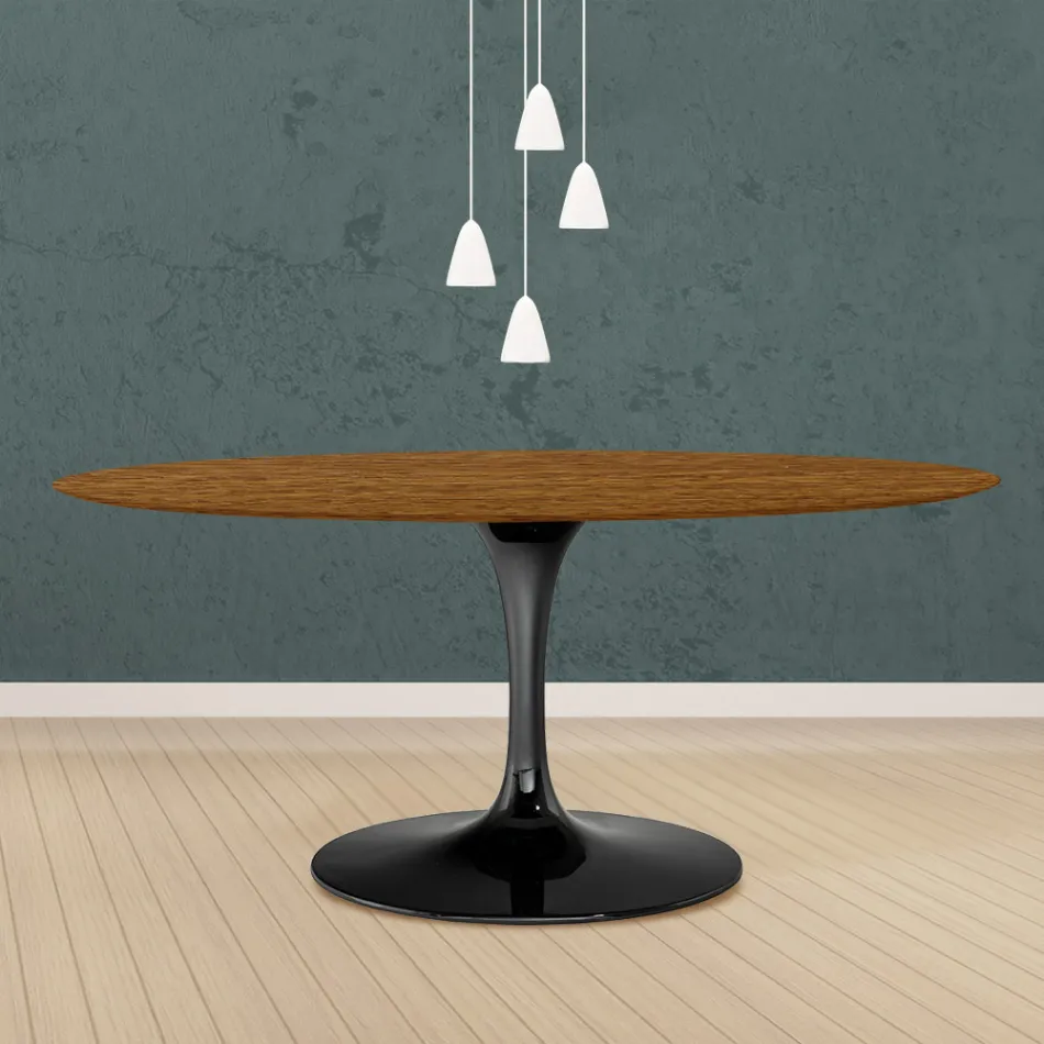 Table Tulipe Eero Saarinen H 73 Ovale en chêne teinté noyer clair Made in Italy - Ecarlate Viadurini