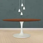 Table Tulipe Eero Saarinen H 73 Ovale en chêne teinté noyer foncé Made in Italy - Ecarlate Viadurini