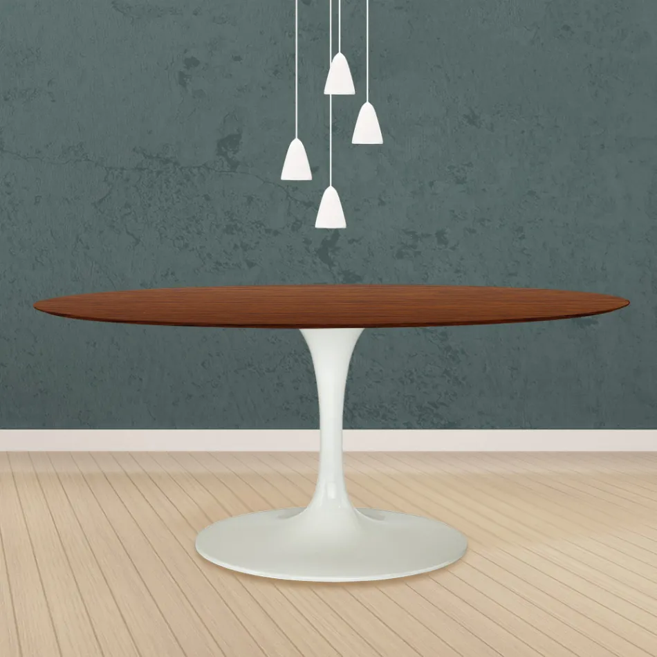 Table Tulipe Eero Saarinen H 73 Ovale en chêne teinté noyer foncé Made in Italy - Ecarlate Viadurini