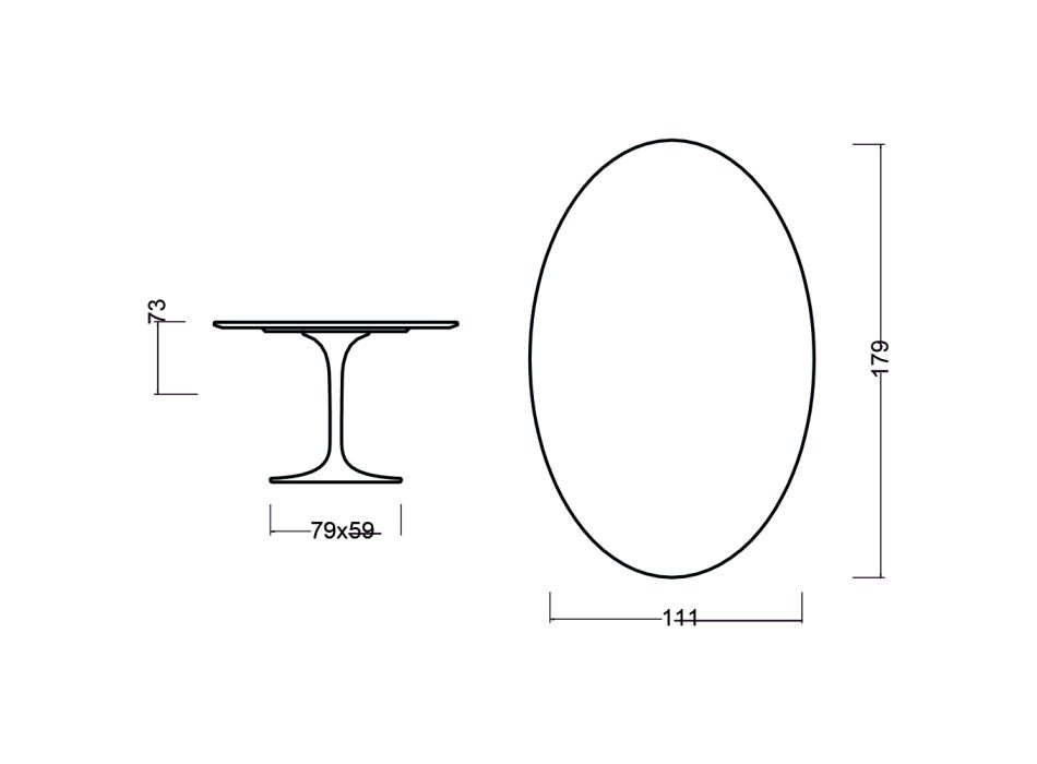Table tulipe Eero Saarinen H 73 ovale en chêne teinté noyer foncé Made in Italy - Scarlet Viadurini