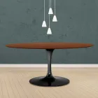 Table Tulipe Eero Saarinen H 73 Ovale en chêne teinté noyer foncé Made in Italy - Ecarlate Viadurini