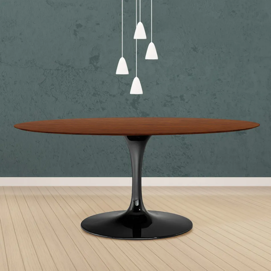 Table Tulipe Eero Saarinen H 73 Ovale en chêne teinté noyer foncé Made in Italy - Ecarlate Viadurini