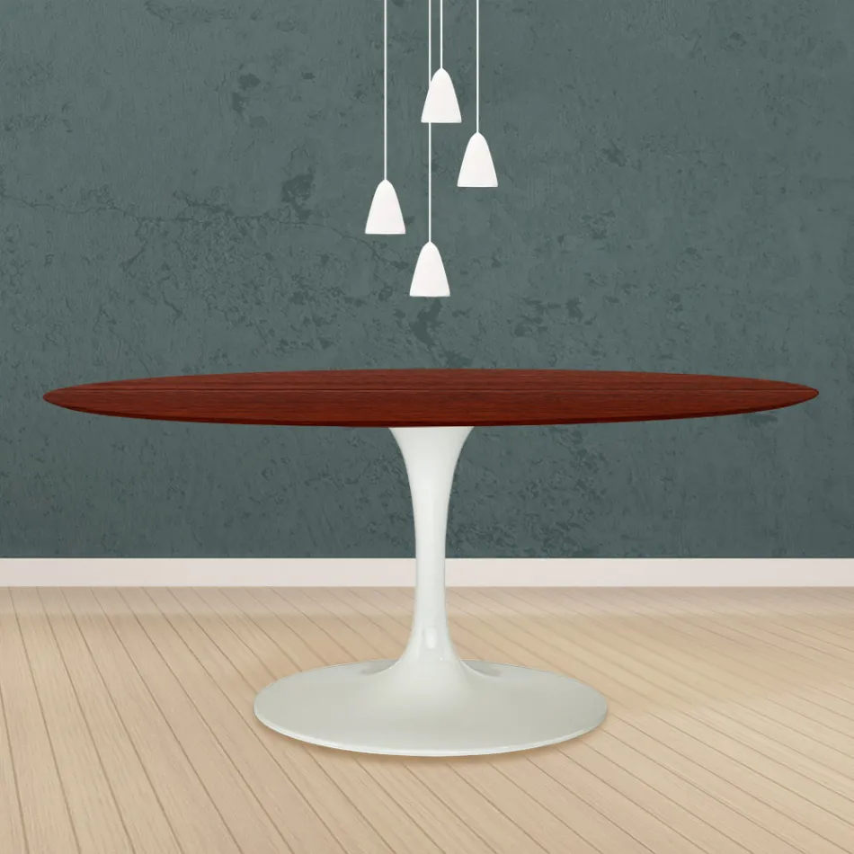 Table Tulipe Eero Saarinen H 73 Ovale en chêne teinté palissandre Made in Italy - Ecarlate Viadurini