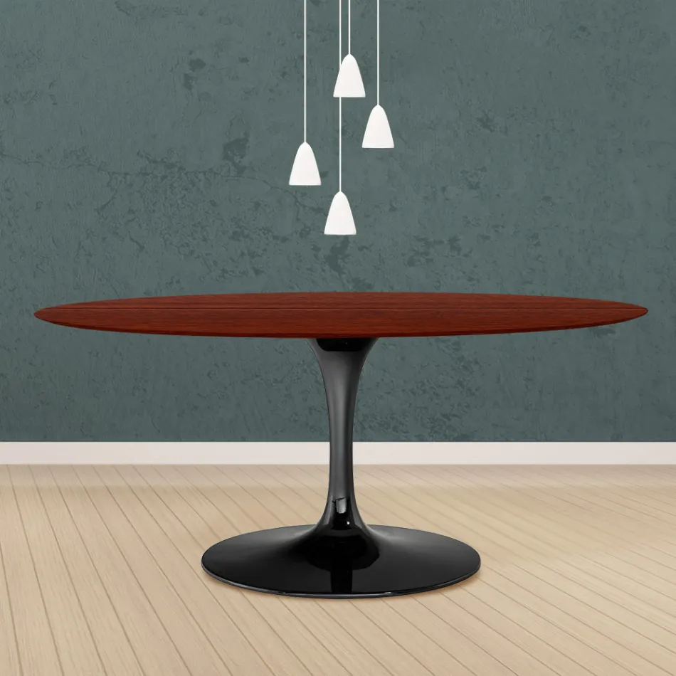 Table Tulipe Eero Saarinen H 73 Ovale en chêne teinté palissandre Made in Italy - Ecarlate Viadurini