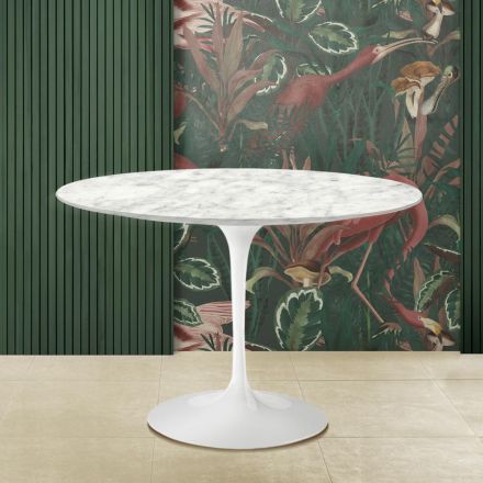 Eero Saarinen Table tulipe ronde H 73 avec plateau en marbre de Carrare Made in Italy - Scarlet Viadurini