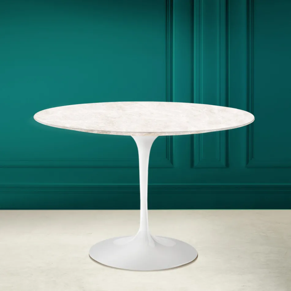 Table Tulipe Eero Saarinen H 73 Round en céramique Diamond Cream Made in Italy - Scarlet Viadurini