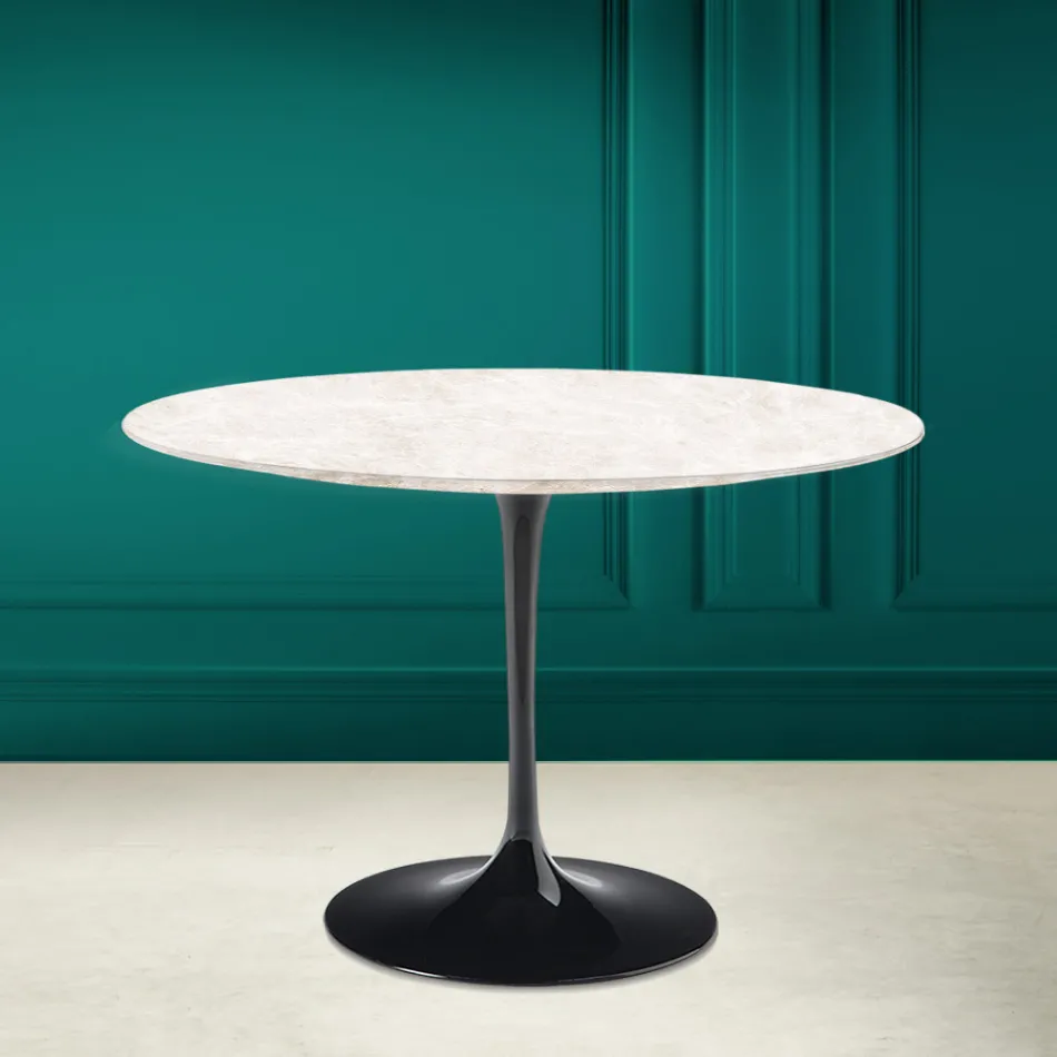 Table Tulipe Eero Saarinen H 73 Round en céramique Diamond Cream Made in Italy - Scarlet Viadurini