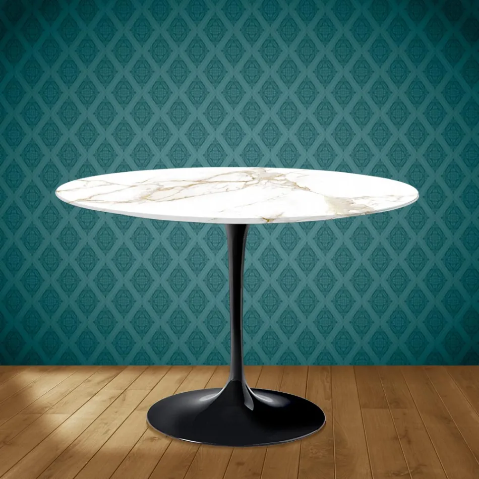 Table Tulipe Eero Saarinen H 73 Rond en Céramique Entzo Made in Italy - Ecarlate Viadurini