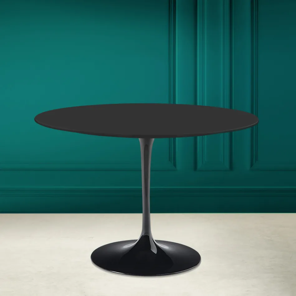 Table Tulipe Eero Saarinen H 73 Rond en Céramique Noir Soft Made in Italy - Ecarlate Viadurini
