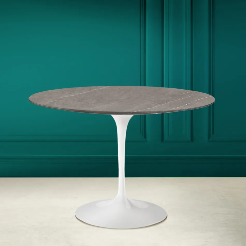 Table Tulipe Eero Saarinen H 73 Rond en céramique Pietra Grey Made in Italy - Scarlet Viadurini
