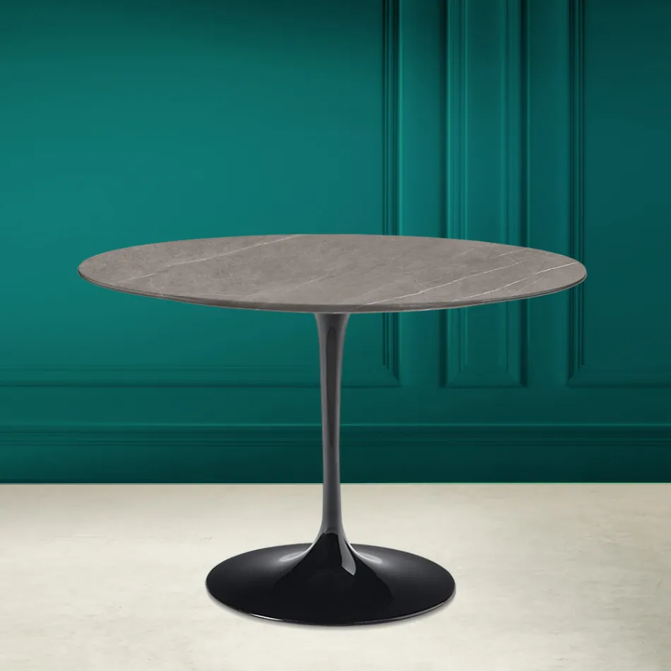 Table Tulipe Eero Saarinen H 73 Rond en céramique Pietra Grey Made in Italy - Scarlet Viadurini