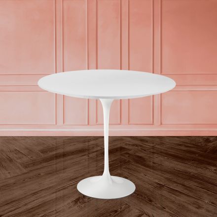 Eero Saarinen Table tulipe ronde H 73 en stratifié liquide blanc Made in Italy - Scarlet Viadurini