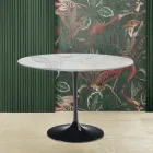 Eero Saarinen Tulip Table H 73 Round in Arabescato Marble Made in Italy - Scarlet Viadurini