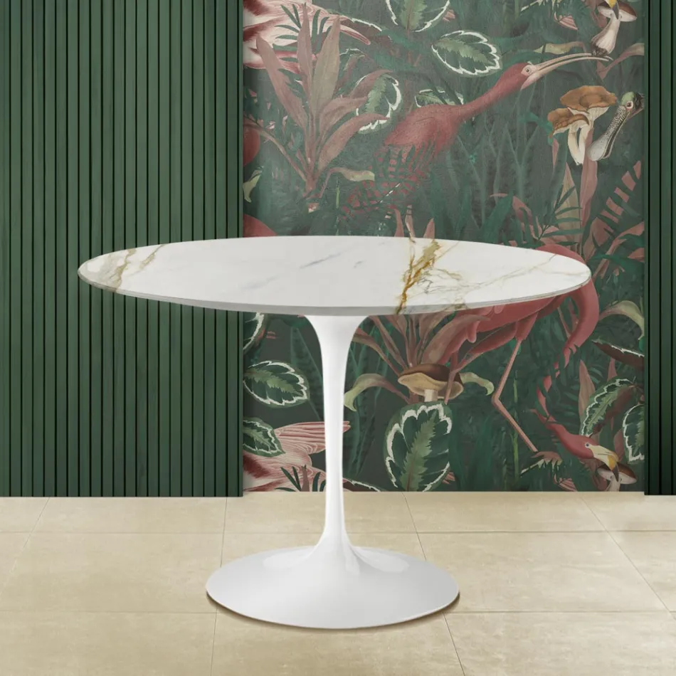 Table Tulipe Eero Saarinen H 73 Rond en Marbre Caracatta Or Made in Italy - Ecarlate Viadurini