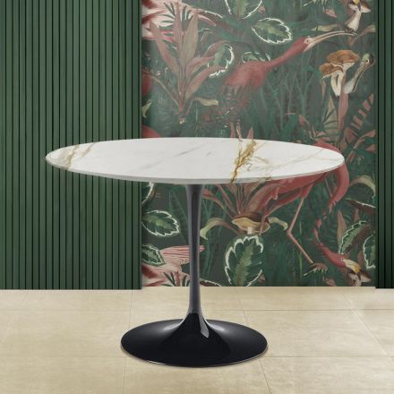 Table tulipe Eero Saarinen H 73 ronde en marbre Caracatta doré Made in Italy - Scarlet Viadurini