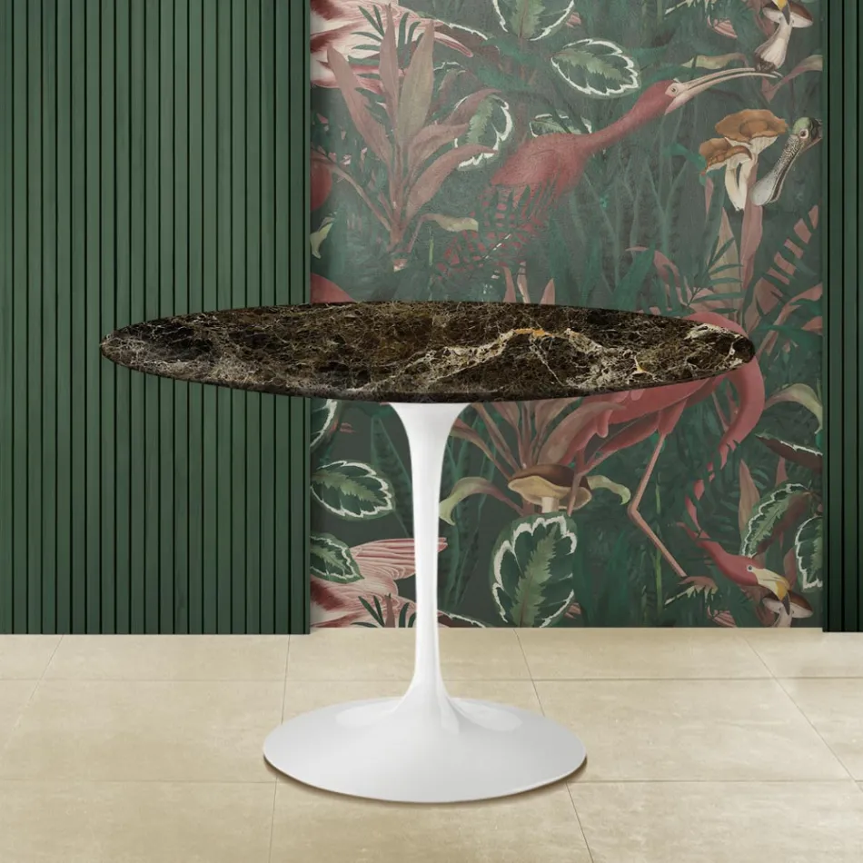 Eero Saarinen Tulip Table H 73 Round en marbre Emperador foncé Made in Italy - Scarlet Viadurini
