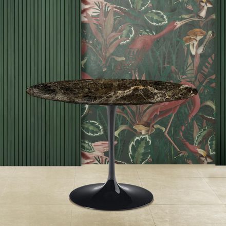 Eero Saarinen H 73 Table Tulipe Ronde en Marbre Emperador Dark Made in Italy - Scarlet Viadurini