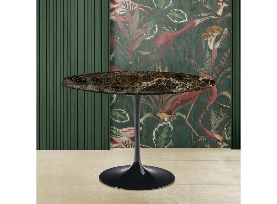 Eero Saarinen H 73 Table Tulipe Ronde en Marbre Emperador Dark Made in Italy - Scarlet Viadurini