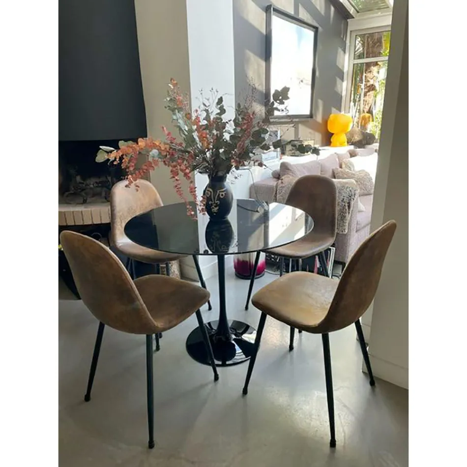 Table Tulipe Eero Saarinen H 73 ronde en marbre noir Marquinia Made in Italy - Ecarlate Viadurini