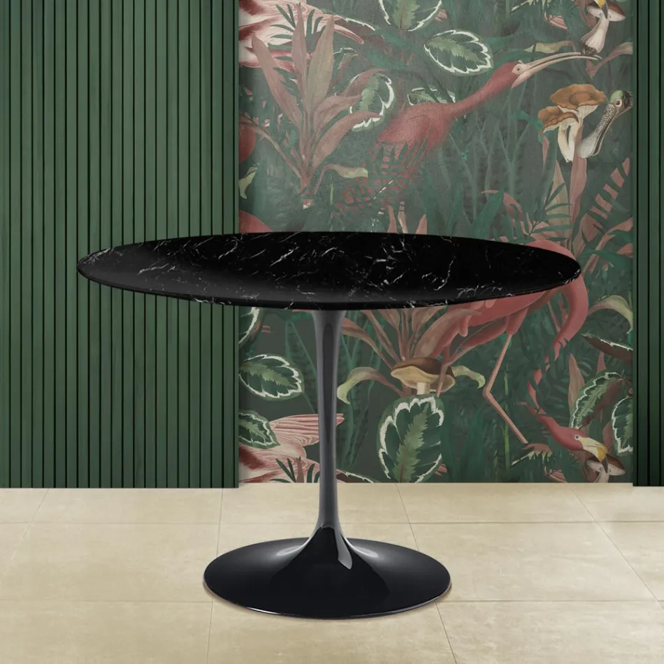 Table Tulipe Eero Saarinen H 73 ronde en marbre noir Marquinia Made in Italy - Ecarlate Viadurini