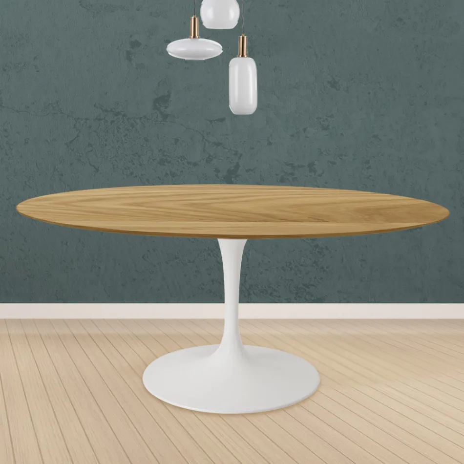 Table Tulipe Eero Saarinen H 73 Round en chêne naturel Made in Italy - Scarlet Viadurini