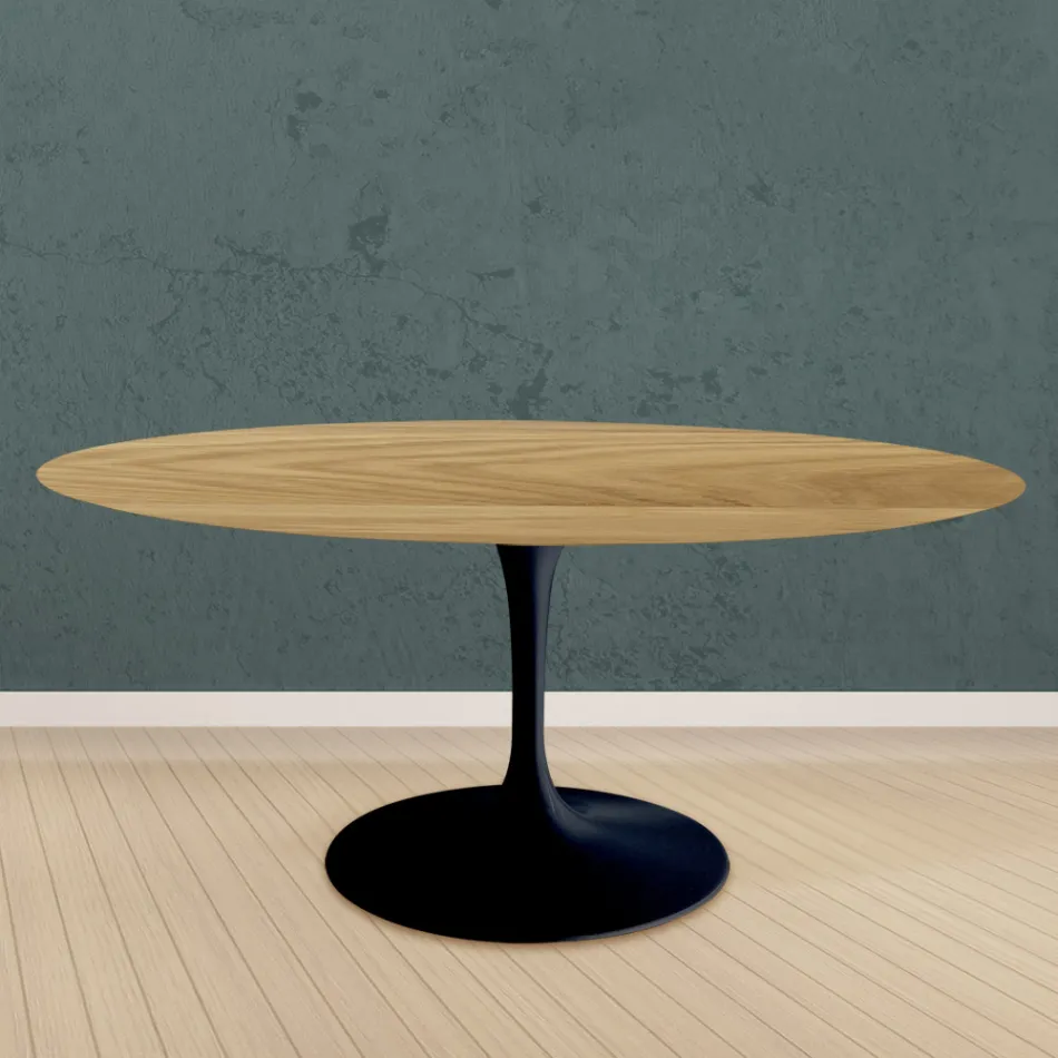 Table Tulipe Eero Saarinen H 73 Round en chêne naturel Made in Italy - Scarlet Viadurini