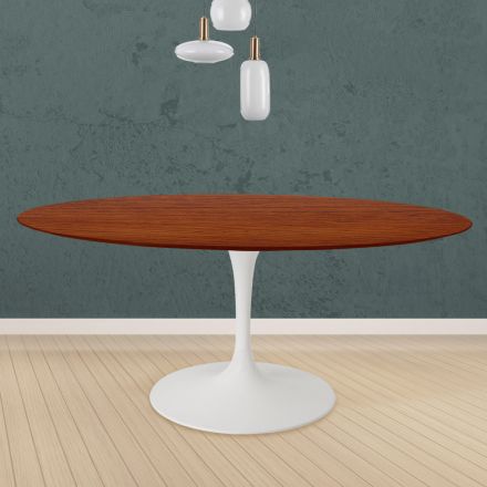 Table Tulipe Eero Saarinen H 73 Round en chêne teinté cerisier Made in Italy - Scarlet Viadurini