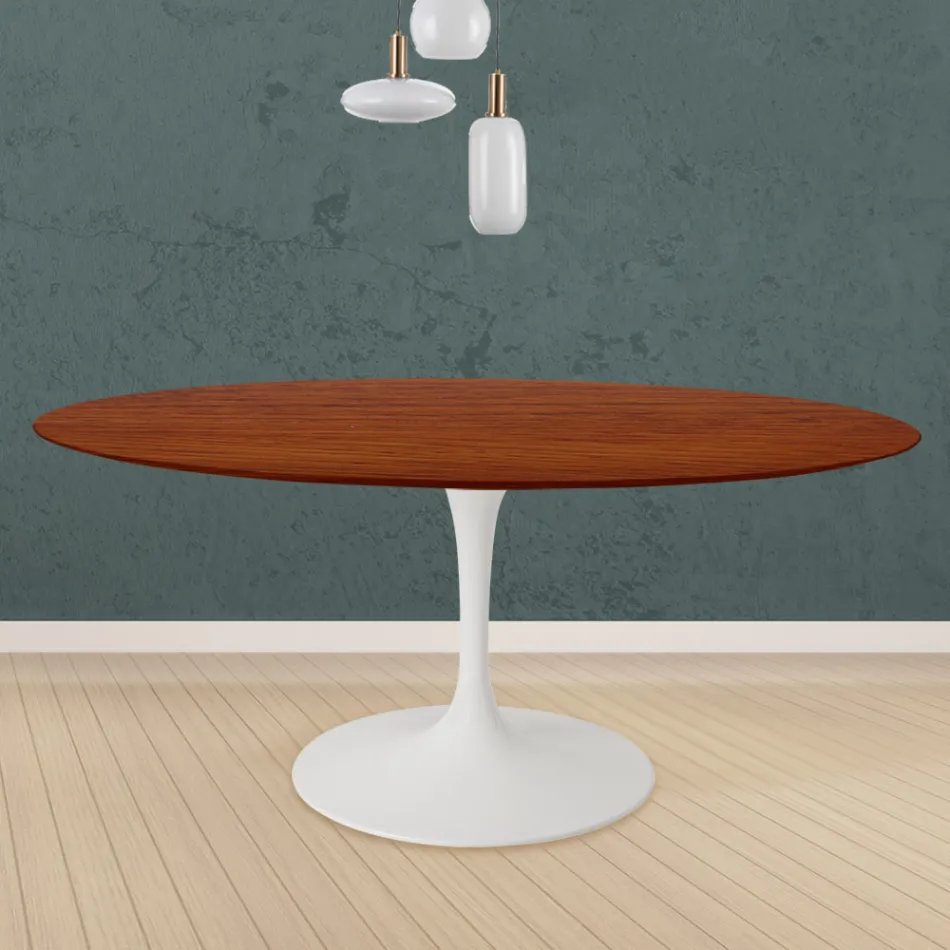 Table Tulipe Eero Saarinen H 73 Round en chêne teinté cerisier Made in Italy - Scarlet Viadurini
