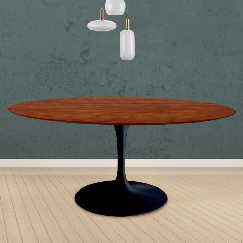 Table Tulipe Eero Saarinen H 73 Round en chêne teinté cerisier Made in Italy - Scarlet Viadurini