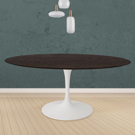 Table Tulipe Eero Saarinen H 73 Rond en Chêne teinté Moka Made in Italy - Ecarlate Viadurini