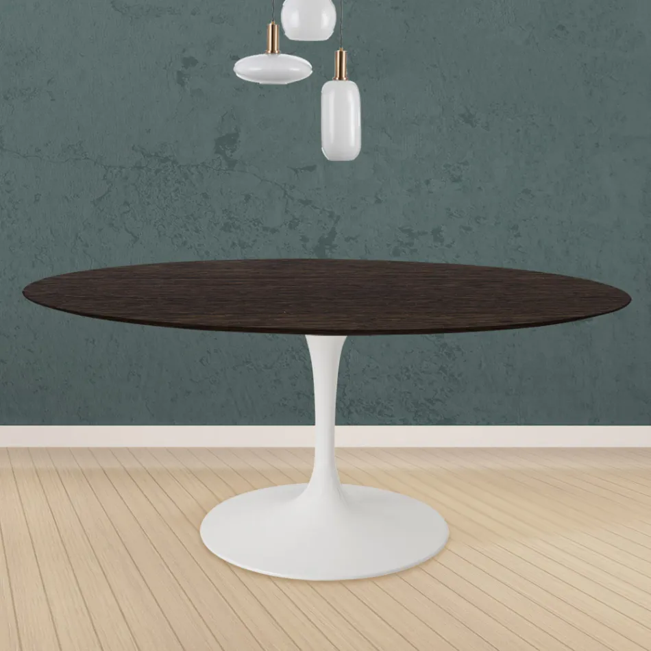Table Tulipe Eero Saarinen H 73 Rond en Chêne teinté Moka Made in Italy - Ecarlate Viadurini