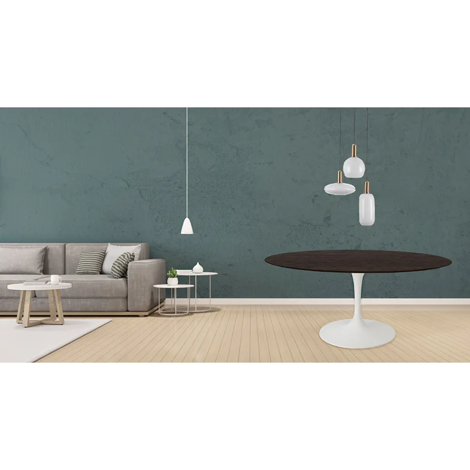 Table Tulipe Eero Saarinen H 73 Rond en Chêne teinté Moka Made in Italy - Ecarlate Viadurini
