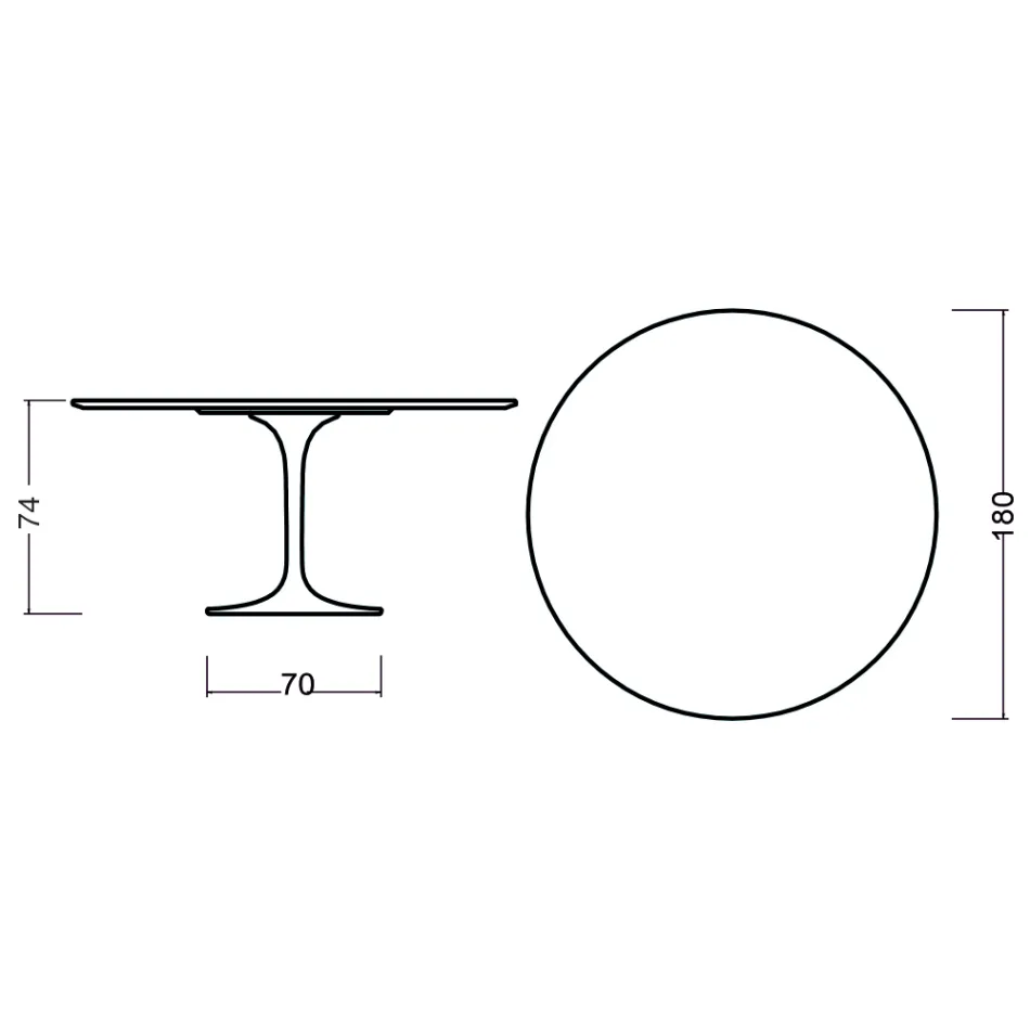 Table Tulipe Eero Saarinen H 73 Round en chêne teinté noir Made in Italy - Scarlet Viadurini