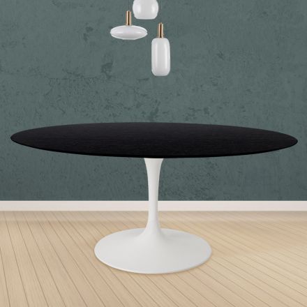 Table Tulipe Eero Saarinen H 73 Round en chêne teinté noir Made in Italy - Scarlet Viadurini