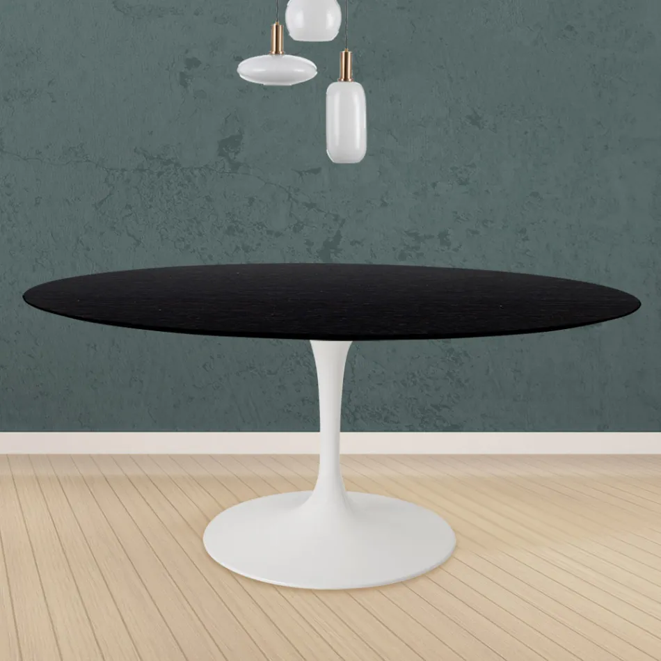Table Tulipe Eero Saarinen H 73 Round en chêne teinté noir Made in Italy - Scarlet Viadurini