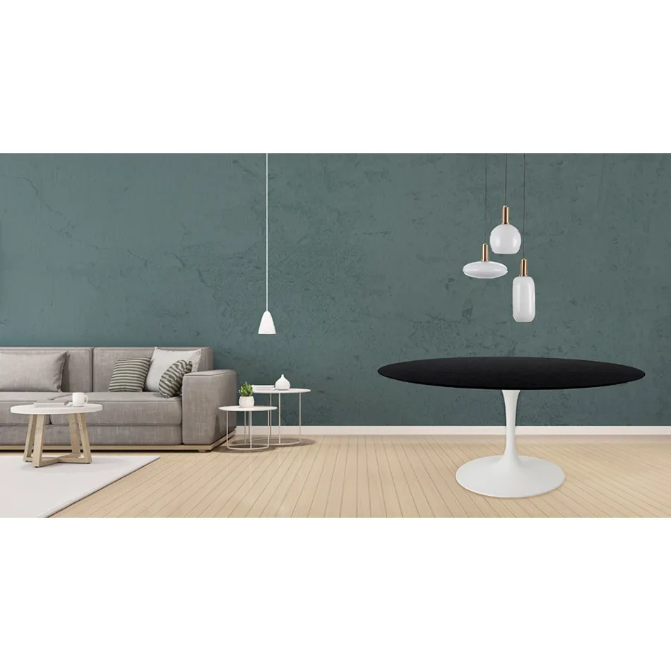 Table Tulipe Eero Saarinen H 73 Round en chêne teinté noir Made in Italy - Scarlet Viadurini