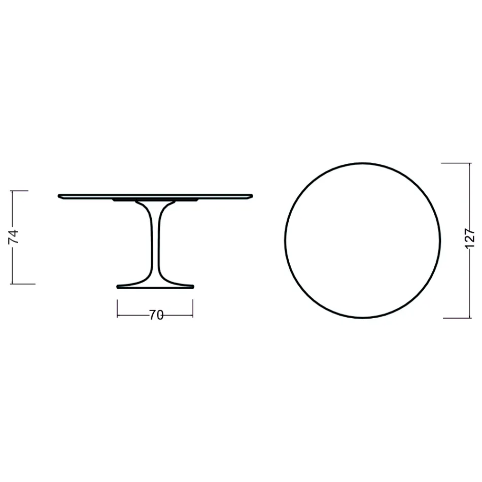 Table Tulipe Eero Saarinen H 73 Round en chêne teinté noir Made in Italy - Scarlet Viadurini