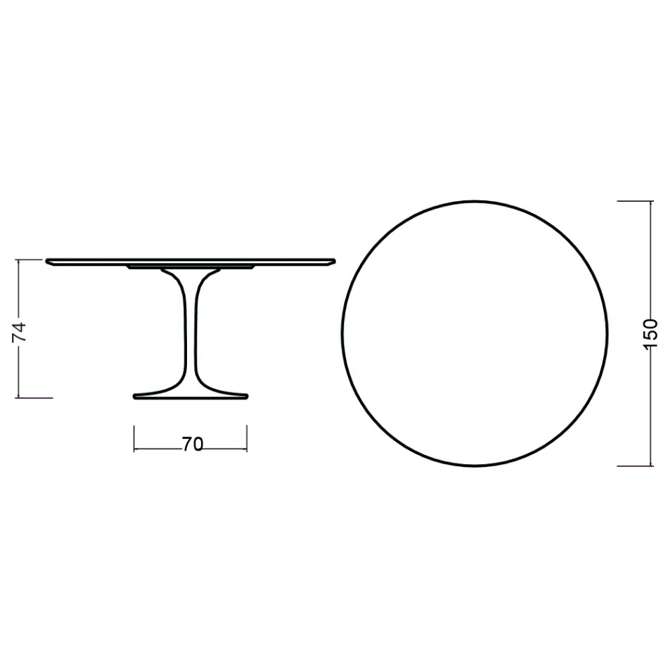 Table Tulipe Eero Saarinen H 73 Round en chêne teinté noir Made in Italy - Scarlet Viadurini