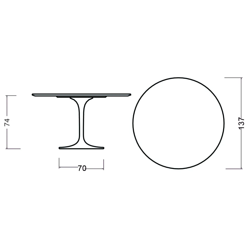 Table Tulipe Eero Saarinen H 73 ronde en chêne teinté noyer clair fabriquée en Italie - Ecarlate Viadurini