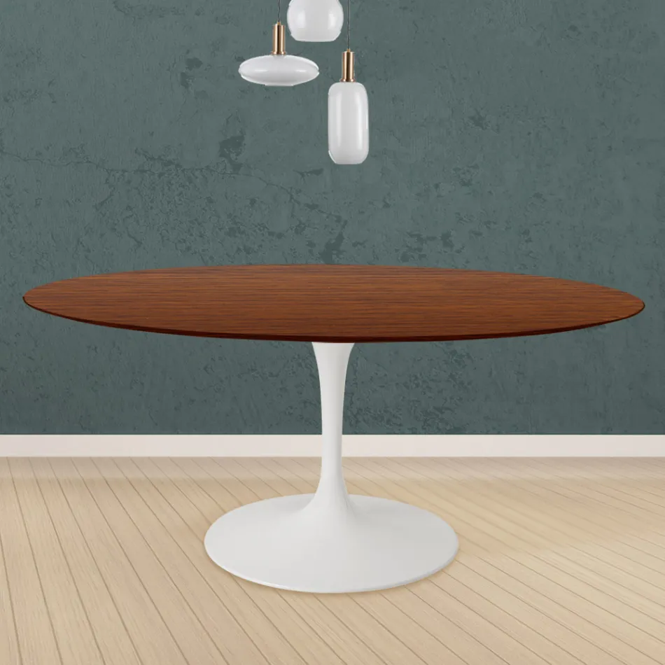 Eero Saarinen Tulip Table H 73 Round en chêne teinté noyer foncé Made in Italy - Scarlet Viadurini